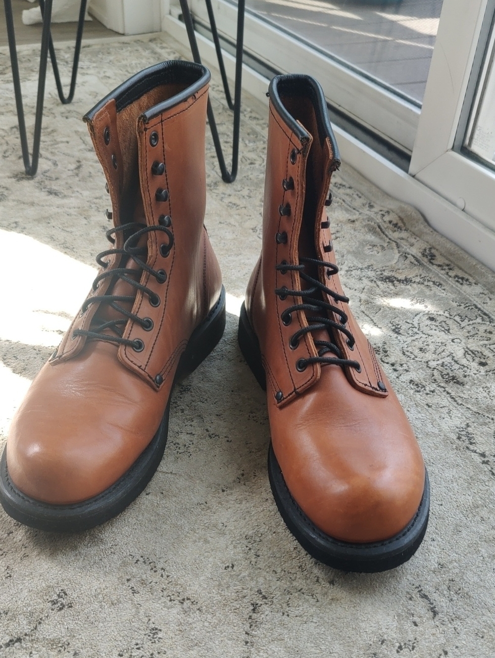Field N Forest Men's Tan Leather Lace-Up Boots Retro Reinforced Toe Y2K Retro